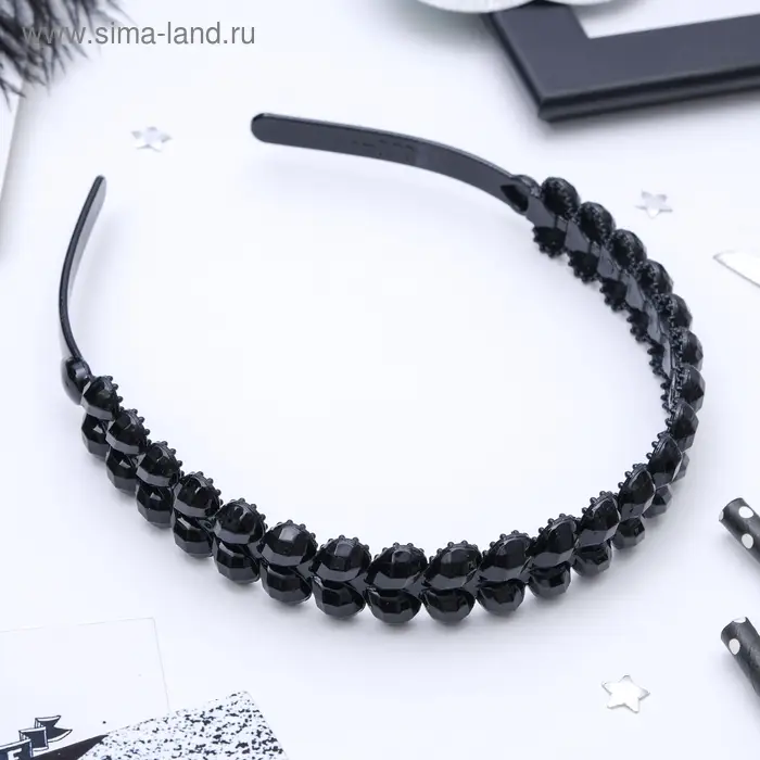 Ободок для волос &laquo;Ночка&raquo;, капельки два ряда, 2 см, чёрный