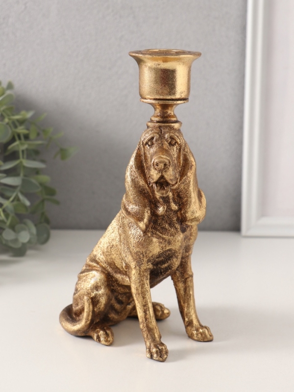 Подсвечник полистоун на 1 свечу "Бладхаунд" золото 11х8х19,5 см