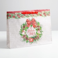 Пакет подарочный новогодний крафтовый горизонтальный &laquo;Спешу поздравить с Новым годом&raquo;, L 40 х 31 х 9 см, Новый год