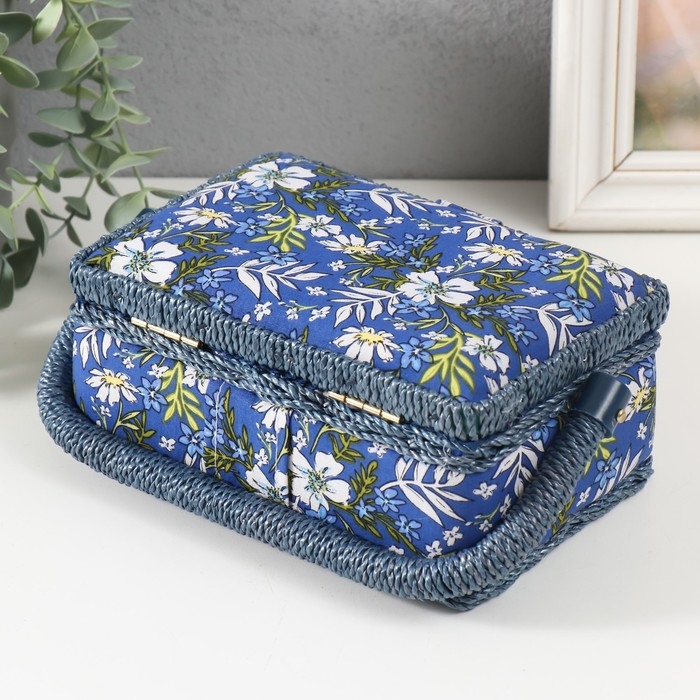 Шкатулка для рукоделия "Полевые цветы на синем" 18х12х9,5 см