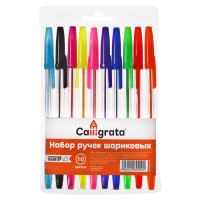 Набор ручек шариковых, 10 цветов, корпус прозрачный, с цветными колпачками