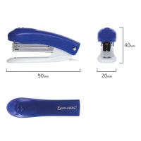Степлер № 10 до 12 листов, BRAUBERG Einkommen, пластиковый корпус, встроенный антиСтеплер, синий