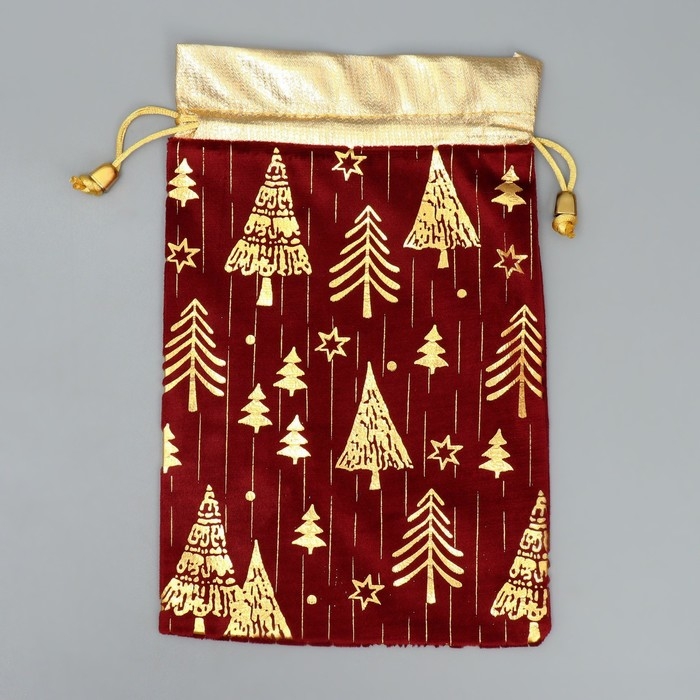 Мешочек подарочный плюш &laquo;Подарок для души&raquo;, ёлки, тиснение, 16 х 24 см +/- 1.5 см, Новый год