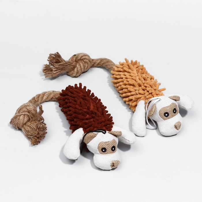 Игрушка мягкая для собак Игрушка мягкая для собак "Пёс" с пищалкой и канатом, 39 х 11 см, коричневая