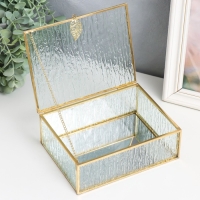 Шкатулка стекло с металлическим каркасом "Прямоугольная с листом. Кора" 18,5х14х6,5 см