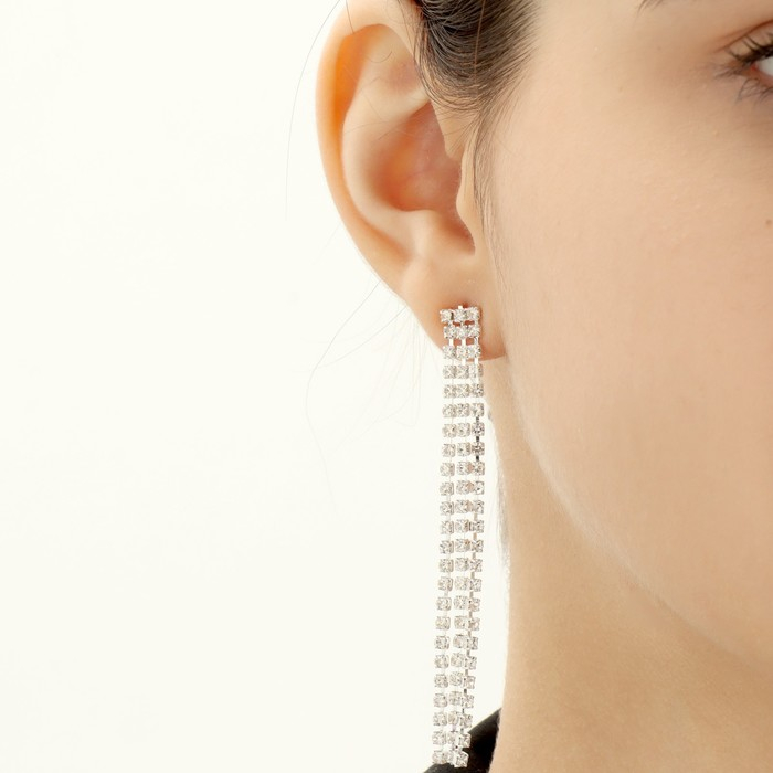 Набор 2 предмета: серьги, колье &laquo;Лёд&raquo; дорожка, цвет белый в серебре, 50 см