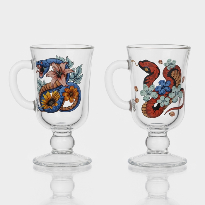 Кружка стеклянная для глинтвейна &laquo;Цветы и змеи&raquo;, 200 мл, МИКС