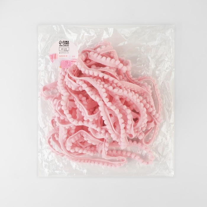 Тесьма декоративная с помпонами, 12 &plusmn; 2 мм, 9,1 &plusmn; 0,5 м, цвет розовый