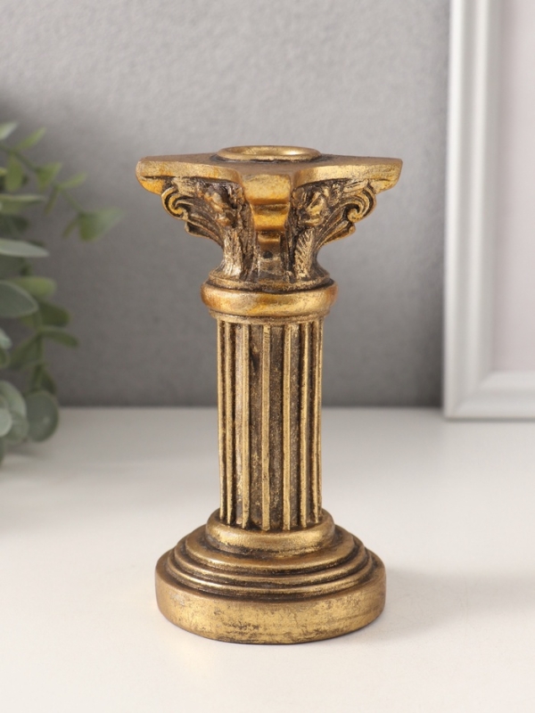 Подсвечник полистоун на 1 свечу "Колонна Афродиты" состаренное золото 7х7х13,5 см