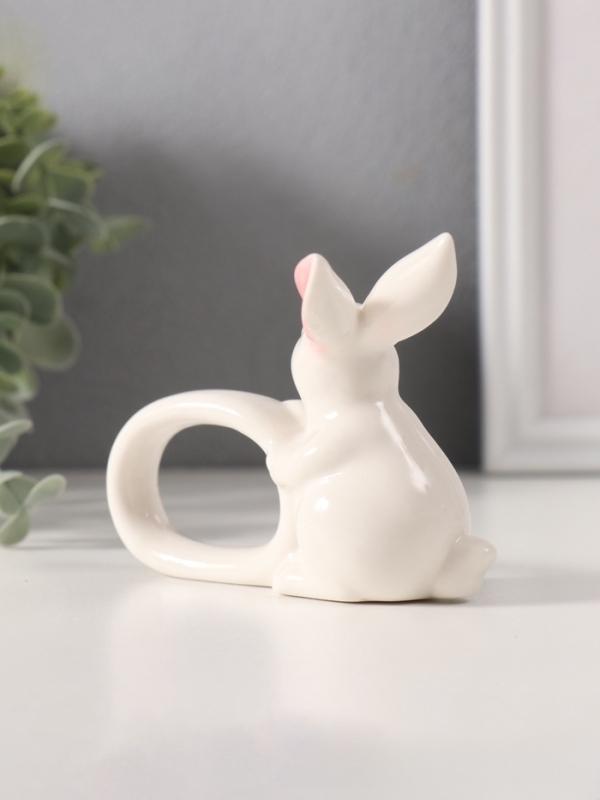 Сувенир керамика держатель д/салфеток "Белый кролик с розовыми ушками" 5х10х7,5 см