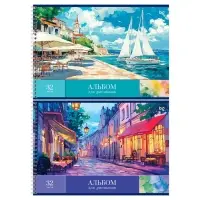 Альбом для рисования А4, 32 листа на гребне, BG &laquo;Пейзажи&raquo;, обложка мелованный картон МИКС