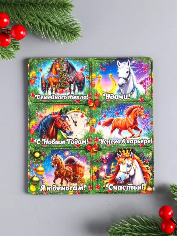 Набор новогодних магнитов 6 шт "Семейного тепла" 6х4,5 см