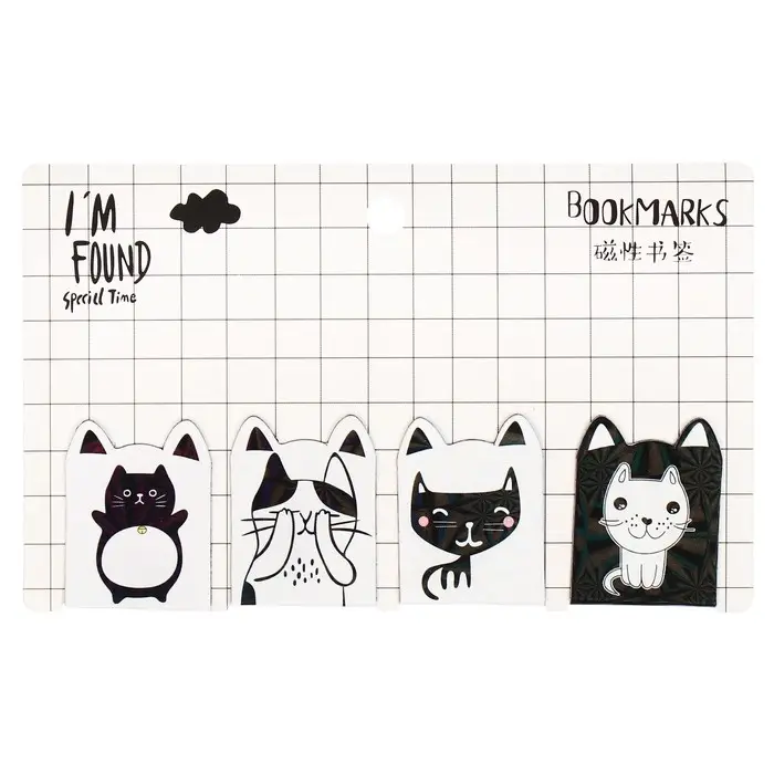 Набор магнитных закладок для книг Calligrata 4 штуки, "Кошки", МИКС