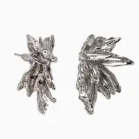 Серьги металл "Цветы половинки", цвет серебро