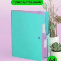 Папка А4, 5 отделений, Calligrata, 600 мкм, на кнопке, зеленая, матовая