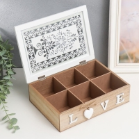 Шкатулка дерево с делениями "Белые ажурные узоры" 17х24х7 см МИКС