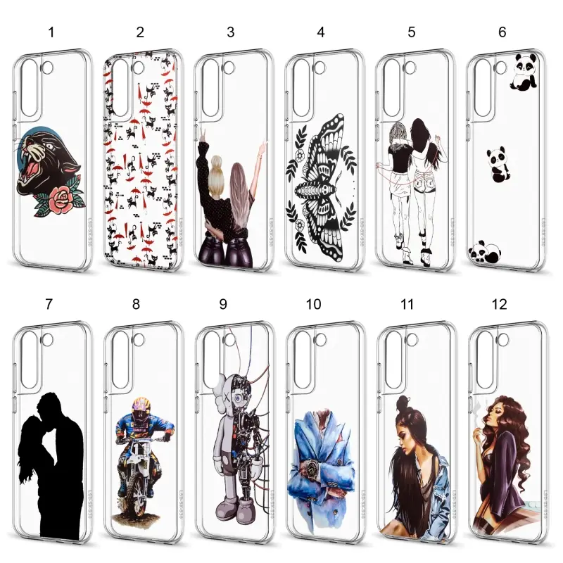 Чехол Samsung S21 TPU 1.0mm прозрачный с принтами