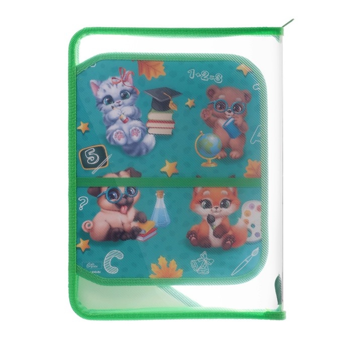 Папка для труда А4, 325 х 230 х 25 мм, молния вокруг, откидная планка, пластиковая, ПТР-1, Calligrata "Зверята"