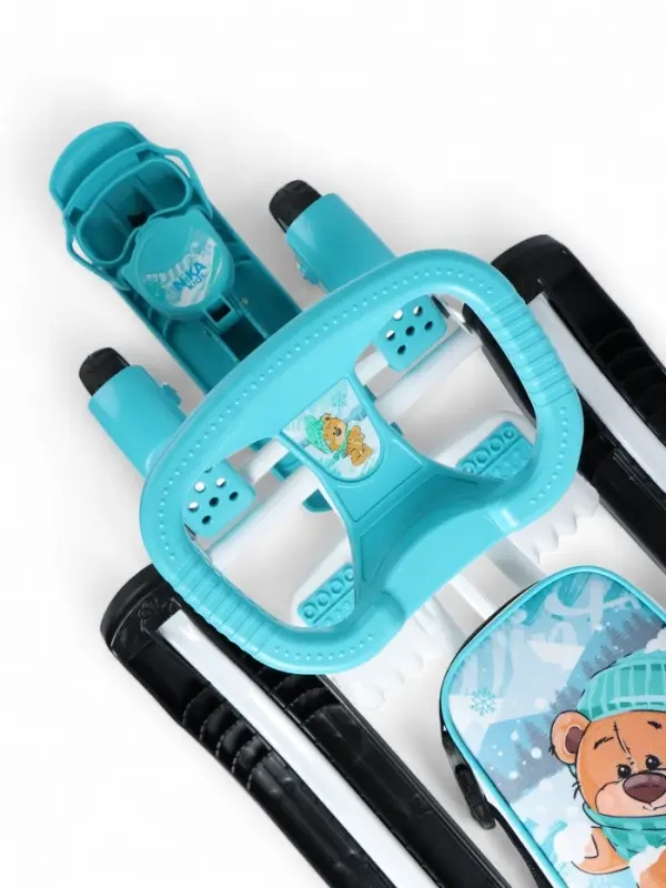 Снегокат &laquo;Тимка спорт 6Д&raquo; с забавными медвежатами, с двумя спинками, с родительской ручкой, бирюзовый, ТС6Д/ЗМ Nika