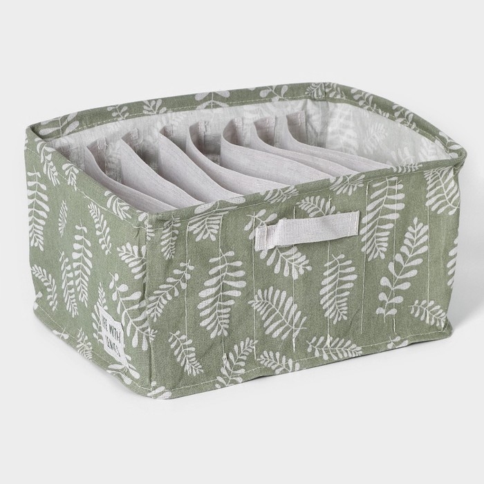 Органайзер для хранения белья Доляна Leaves, 9 ячеек, 25&times;33&times;16 см, цвет зелёный