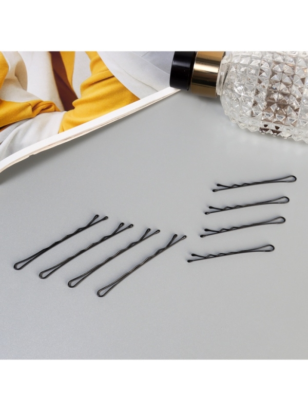 Невидимка для волос "Глория" (набор 64 шт) мишка, 5,5 и 4,5 см, чёрный