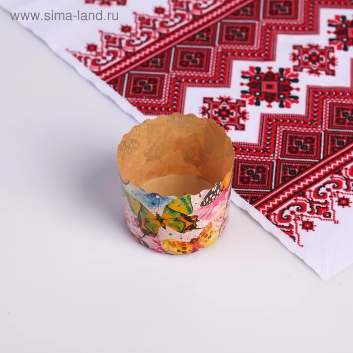 Форма бумажная для кекса, маффинов и кулича "Бабочки цветные" 70x60мм