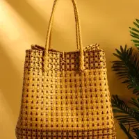 Сумка плетёная пластиковая 40х20х55 см, цв. бежевый