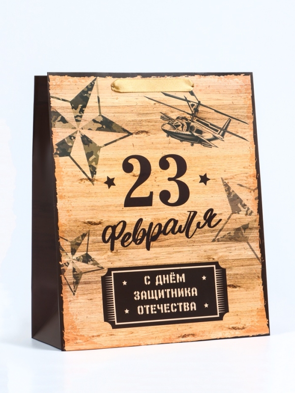 Пакет подарочный ламинированный вертикальный &laquo;Военный&raquo;, M 26 &times; 32 &times; 12 см