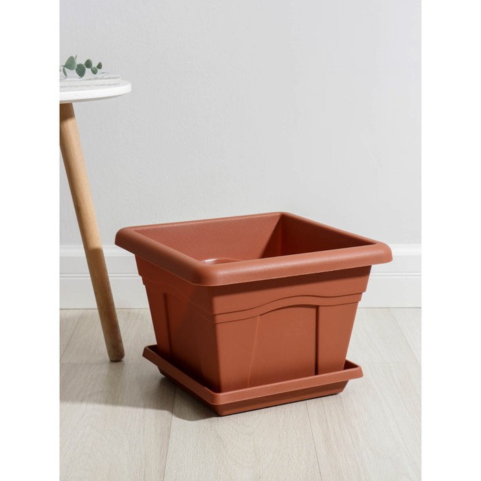 Горшок с поддоном &laquo;Квадро&raquo;, 12,2 л, цвет терракотовый