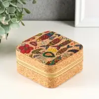 Шкатулка кожзам для украшений "Рыбки" пробка 10х10х5 см
