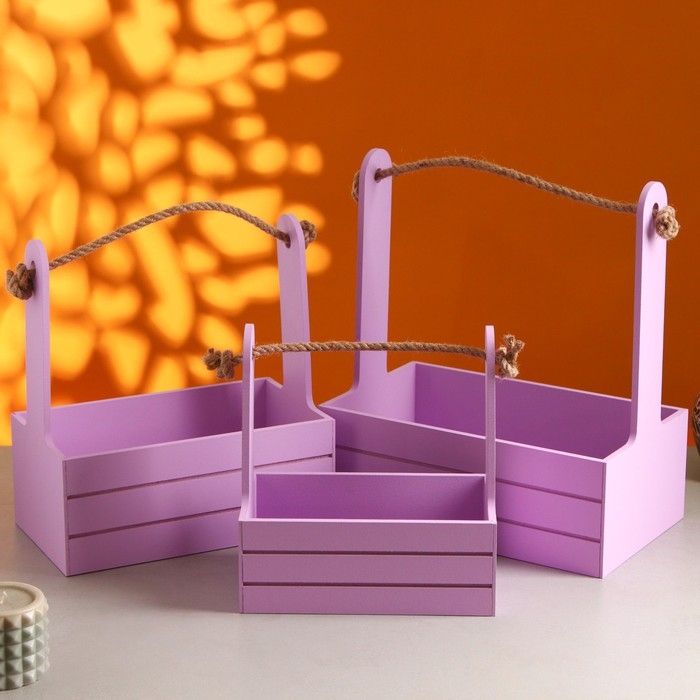 Набор кашпо деревянных 3 в 1 (29&times;18&times;33; 25&times;15&times;30; 21&times;12&times;23) "Аром", Сиреневый