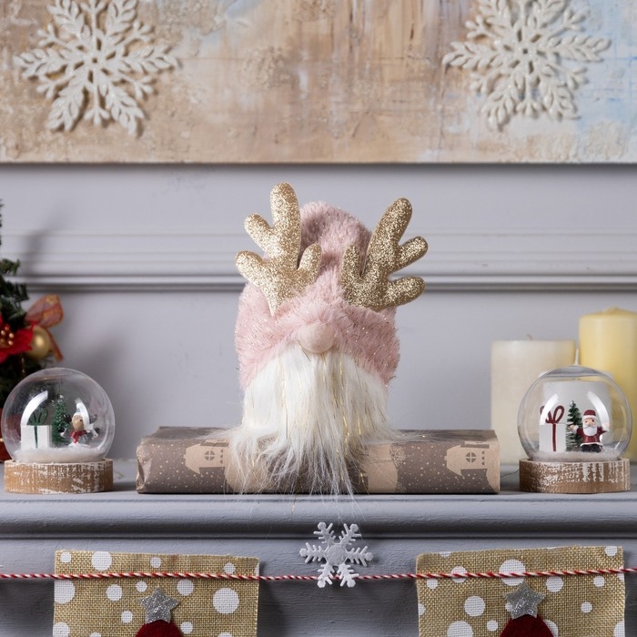 Светодиодная фигура &laquo;Гном розовый&raquo; 12 &times; 19 &times; 12 см, текстиль, батарейки AG10х3 (в комплекте), свечение тёплое белое