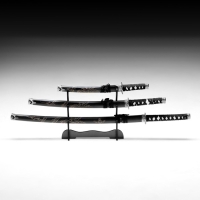 Сув. изделие катаны 3в1 на подставке, ножны дерево, дракон черные 51/71/100см