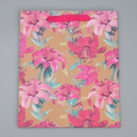 Пакет подарочный крафтовый вертикальный, упаковка, &laquo;Цветы&raquo;, ML 23 х 27 х 11,5 см