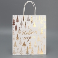 Пакет подарочный новогодний крафтовый &laquo;Новогодняя пора&raquo;, 22 х 25 х 12 см, Новый год