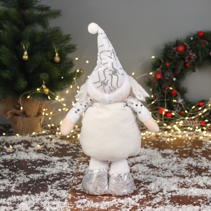 Мягкая игрушка "Дед Мороз блеск" (59х21 см выдвинутые ножки) 40х21 см, серебристо-белый