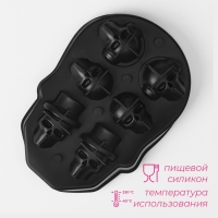 Форма для льда Доляна &laquo;Черепа&raquo;, силикон, 6 ячеек, 18&times;12&times;3,5 см, цвет чёрный