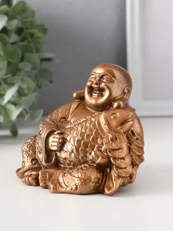 Фигура &laquo;Хотей с рыбой&raquo;, 8.5&times;11&times;9 см, бронза