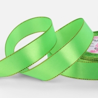 Лента атласная, с золотым люрексом, 25 мм, 23&plusmn;1 м, ярко-зелёная №137