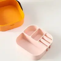 Шкатулка пластик для украшений с зеркалом, с ручкой 3 ячейки, 3 полосы, оранж 9х9х3,8 см