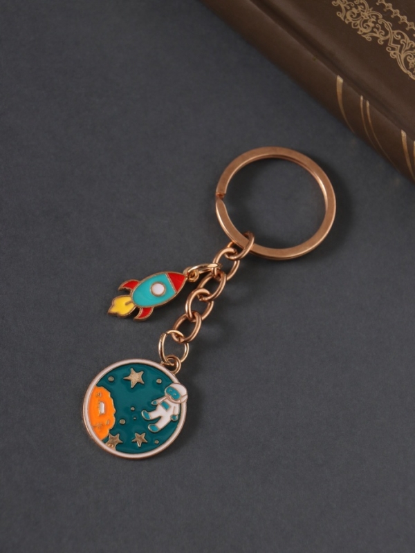 Брелок металл, эмаль "Планета и ракета" 9 см