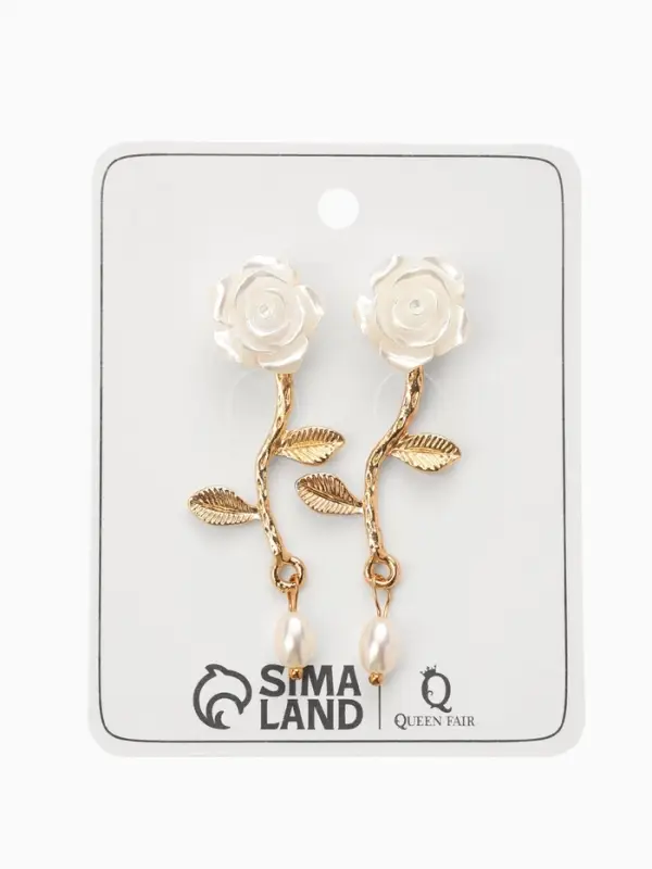 Серьги "Цветок розы", цвет белый в золоте