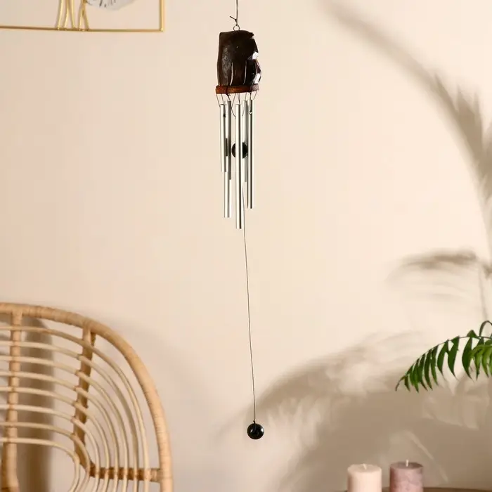 Музыка ветра "Сова с цветочками" дерево, металл 5х5х40 см