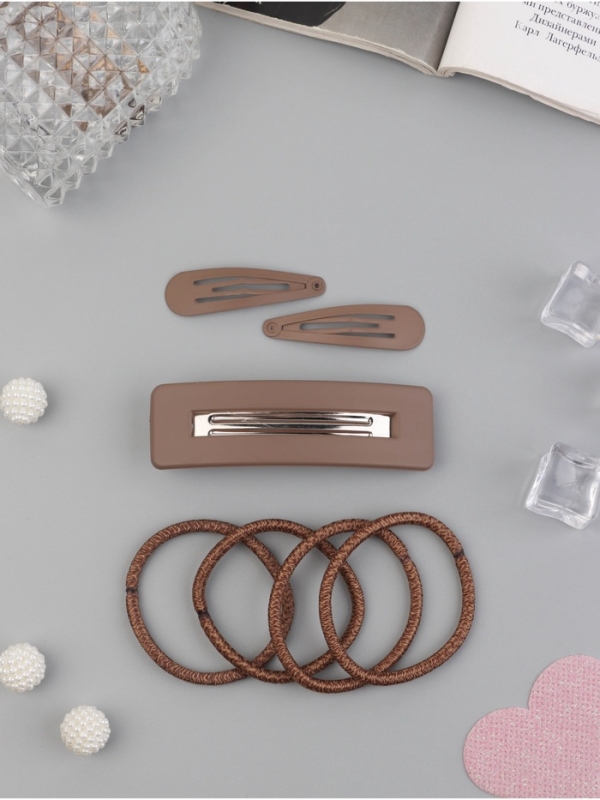 Набор для волос "Элери" (4 резинки 6,5см, автомат 8см, 2 невидимки 4,5см) коричневый