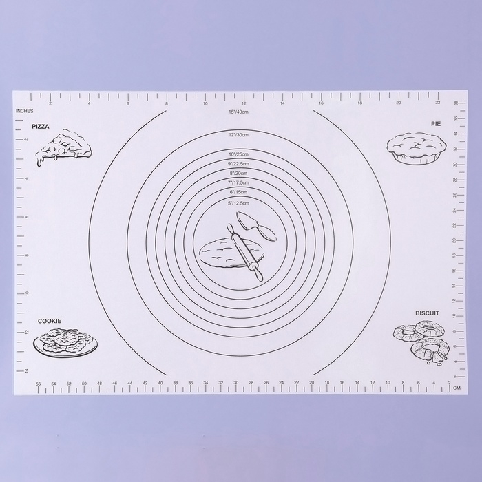 Коврик для выпечки и раскатки теста с разметкой, армированный &laquo;Эрме&raquo;, силикон, 59,5&times;40 см, белый