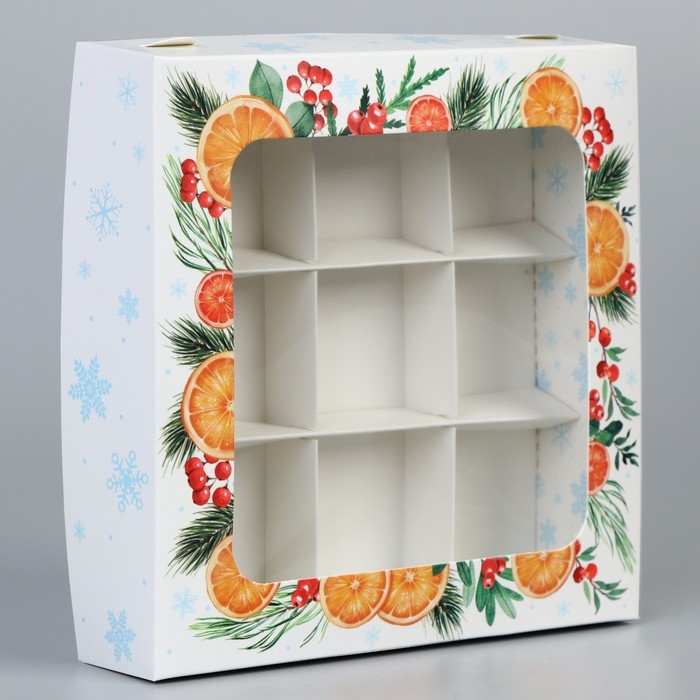 Коробка под 9 конфет &laquo;С Новым годом&raquo;, ботаника, 14.7 х 14.7 х 3.5 см, Новый год