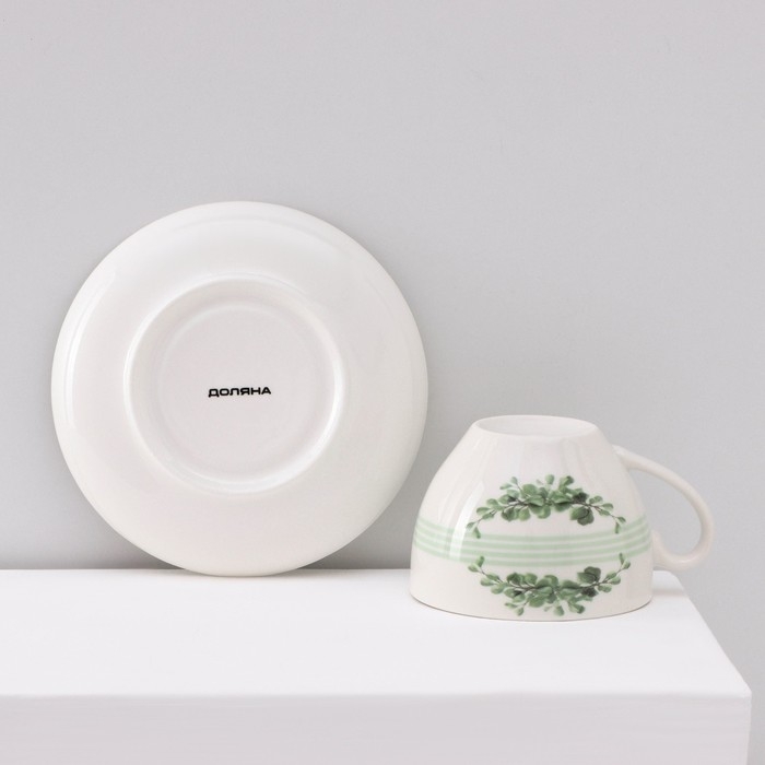 Сервиз фарфоровый чайный Доляна &laquo;Эвкалипт&raquo;, 12 предметов: 6 чашек 280 мл, 6 блюдец d=15 см
