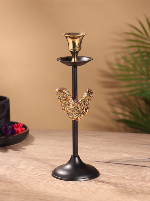 Подсвечник на 1 свечу " Золотой гребешок" латунь, черный с золотом 6х6х21,5  см