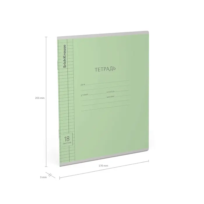 Тетрадь 18 листов в клетку ErichKrause &laquo;Классика&raquo;, обложка мелованный картон, зелёная