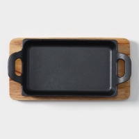 Сковорода чугунная &laquo;Прямоугольник&raquo;, 25&times;12 см, с ручками, на деревянной подставке